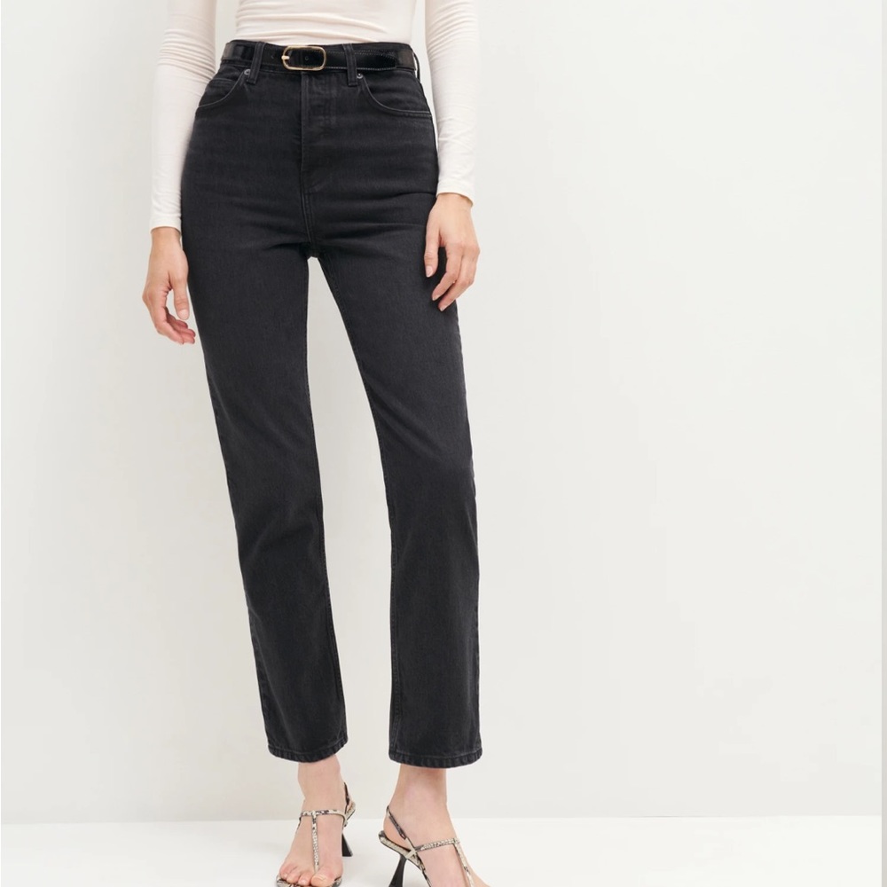 Reformation Cynthia High Rise Straight Jeans Black vana size 27